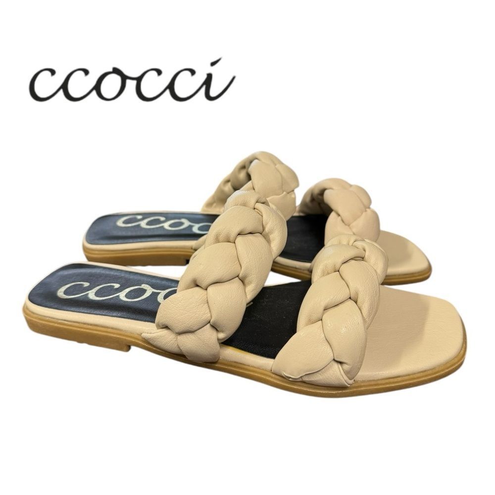 New Ccocci Women's Marilyn Cream Double Strap Slide Sandals 6